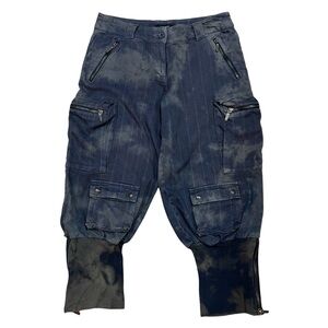 Vero Moda Cargo Pants Gray Blue Grunge Pinstripe Cropped Bleached Britches Jeans